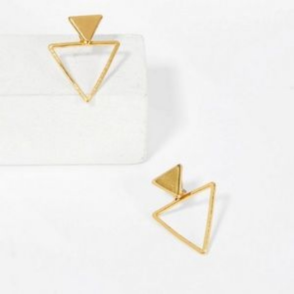 Open Triangle Shaped Dainty Gold Stud Earrings - Picture 4 of 4